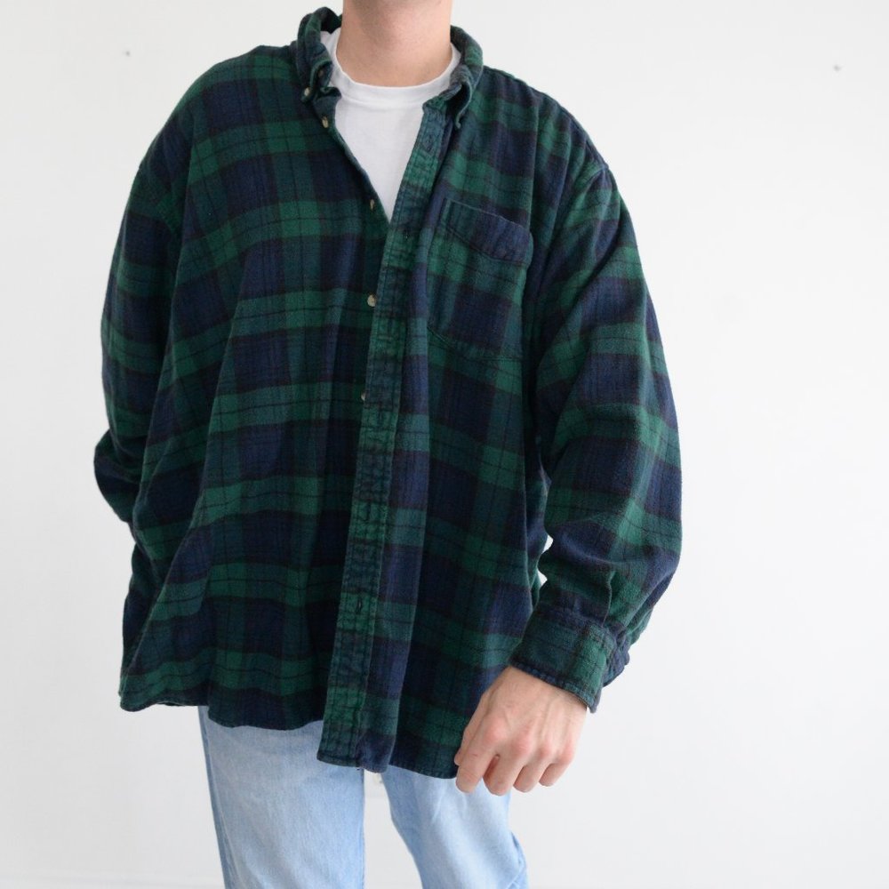 Green and Blue Plaid Men's Shirt